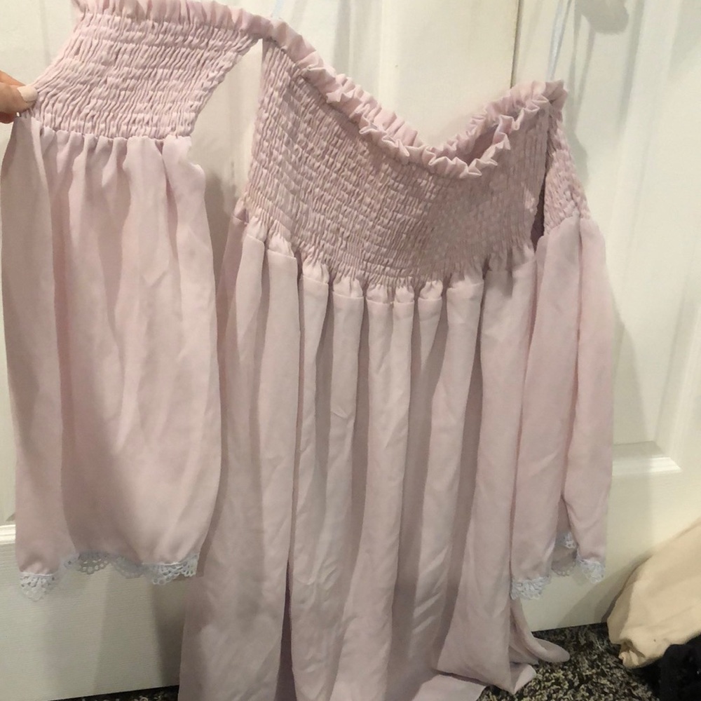 Light pink off the shoulder dress